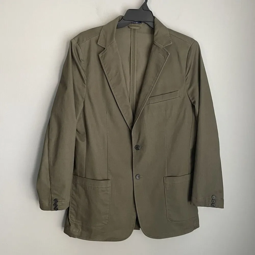 Lands End Size 40L 40 Long Travel Blazer Jacket Green Chino Career Tall